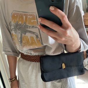 Vintage RARE Mid Century Garay Black Evening Belt Bag or
Clutch foldover dressy